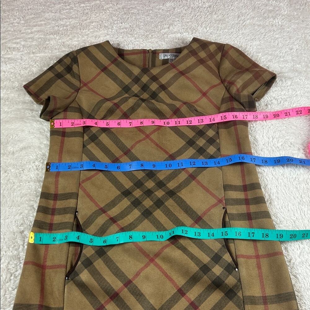 Jus d'Orange Paris tan plaid faux suede sheath dress, T1 or Small - Picture 5 of 9